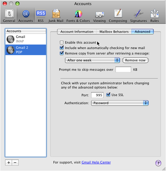 emial srtting for gmail in mac mail